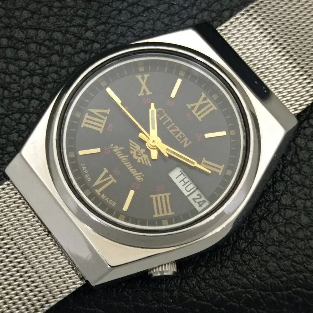 Vintage 1980 Citizen Automatic Mens Silver Watch W/daydate & Gold accents - Picture 6 of 10